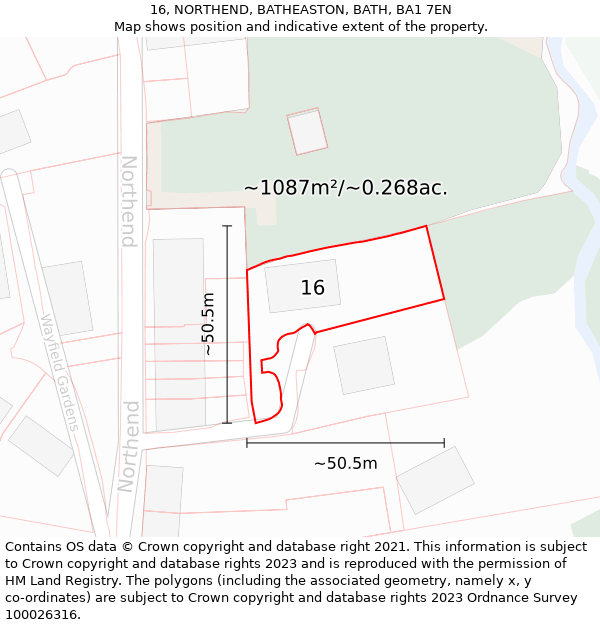 16, NORTHEND, BATHEASTON, BATH, BA1 7EN: Plot and title map