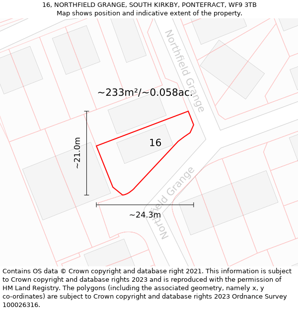 16, NORTHFIELD GRANGE, SOUTH KIRKBY, PONTEFRACT, WF9 3TB: Plot and title map