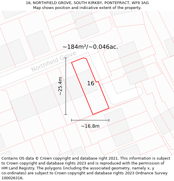 16, NORTHFIELD GROVE, SOUTH KIRKBY, PONTEFRACT, WF9 3AG: Plot and title map