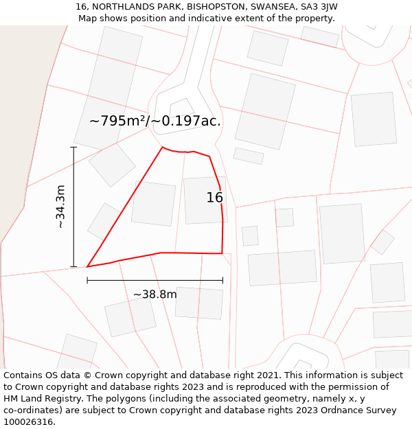 16, NORTHLANDS PARK, BISHOPSTON, SWANSEA, SA3 3JW: Plot and title map