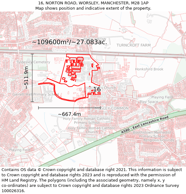 16, NORTON ROAD, WORSLEY, MANCHESTER, M28 1AP: Plot and title map