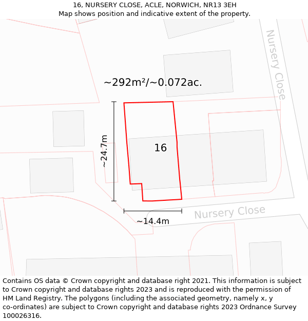 16, NURSERY CLOSE, ACLE, NORWICH, NR13 3EH: Plot and title map