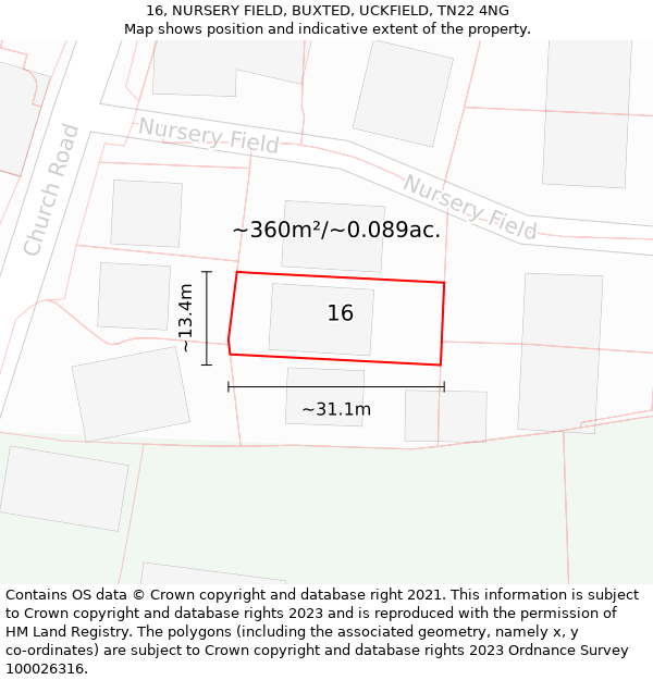 16, NURSERY FIELD, BUXTED, UCKFIELD, TN22 4NG: Plot and title map