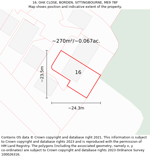 16, OAK CLOSE, BORDEN, SITTINGBOURNE, ME9 7BF: Plot and title map