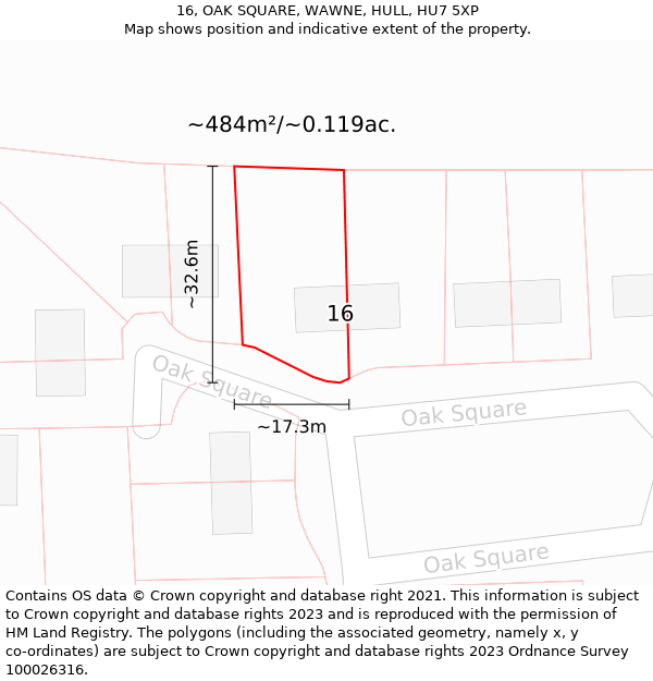 16, OAK SQUARE, WAWNE, HULL, HU7 5XP: Plot and title map