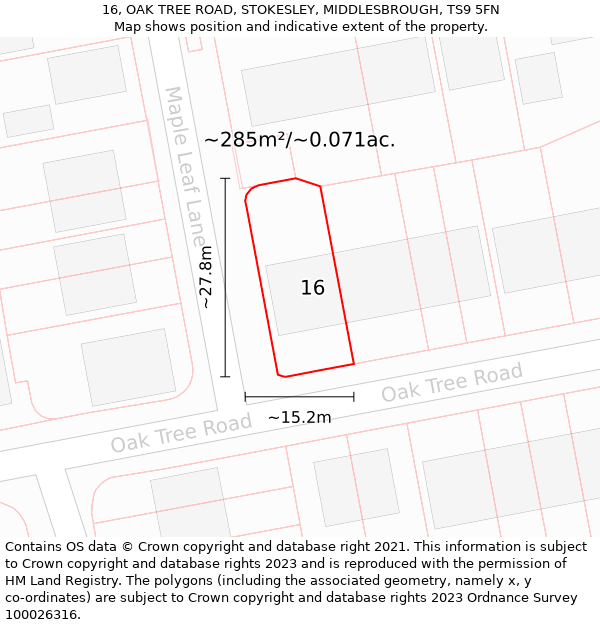 16, OAK TREE ROAD, STOKESLEY, MIDDLESBROUGH, TS9 5FN: Plot and title map