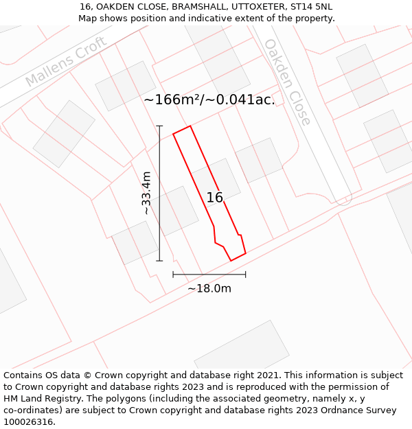 16, OAKDEN CLOSE, BRAMSHALL, UTTOXETER, ST14 5NL: Plot and title map