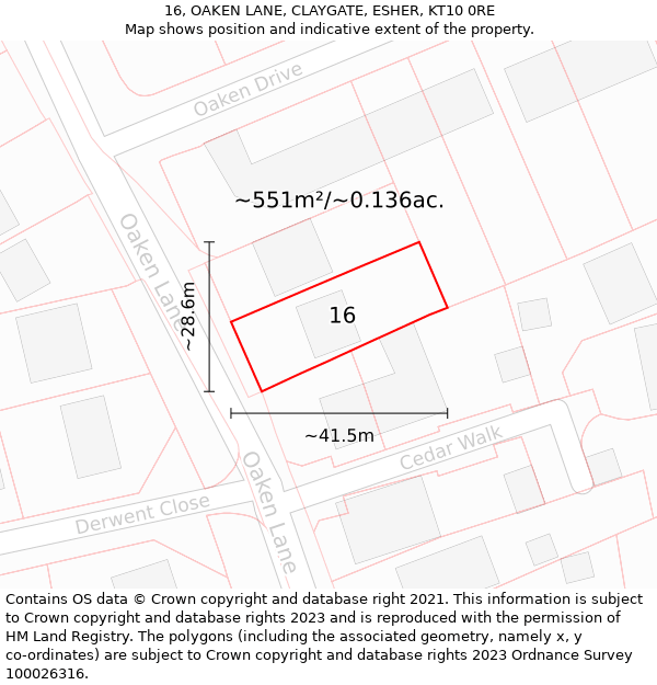 16, OAKEN LANE, CLAYGATE, ESHER, KT10 0RE: Plot and title map