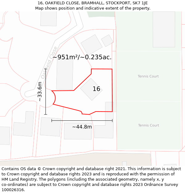 16, OAKFIELD CLOSE, BRAMHALL, STOCKPORT, SK7 1JE: Plot and title map