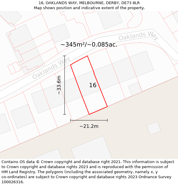 16, OAKLANDS WAY, MELBOURNE, DERBY, DE73 8LR: Plot and title map