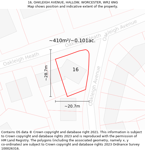 16, OAKLEIGH AVENUE, HALLOW, WORCESTER, WR2 6NG: Plot and title map