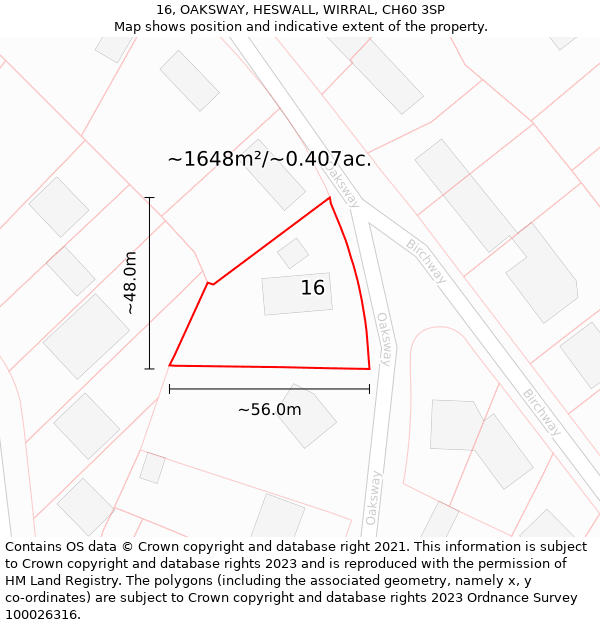 16, OAKSWAY, HESWALL, WIRRAL, CH60 3SP: Plot and title map