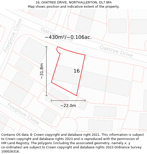 16, OAKTREE DRIVE, NORTHALLERTON, DL7 8FA: Plot and title map