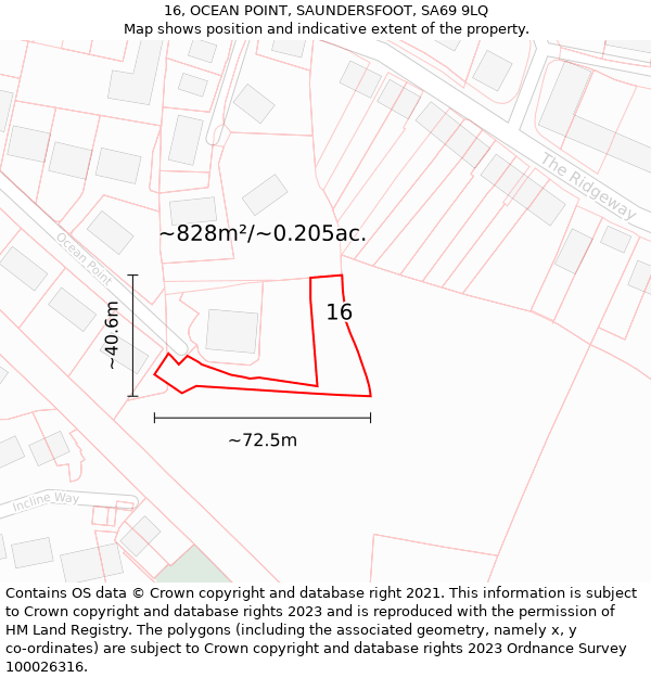 16, OCEAN POINT, SAUNDERSFOOT, SA69 9LQ: Plot and title map
