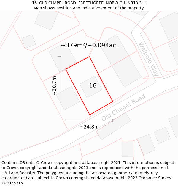 16, OLD CHAPEL ROAD, FREETHORPE, NORWICH, NR13 3LU: Plot and title map