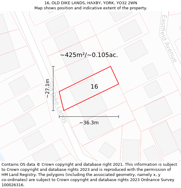 16, OLD DIKE LANDS, HAXBY, YORK, YO32 2WN: Plot and title map