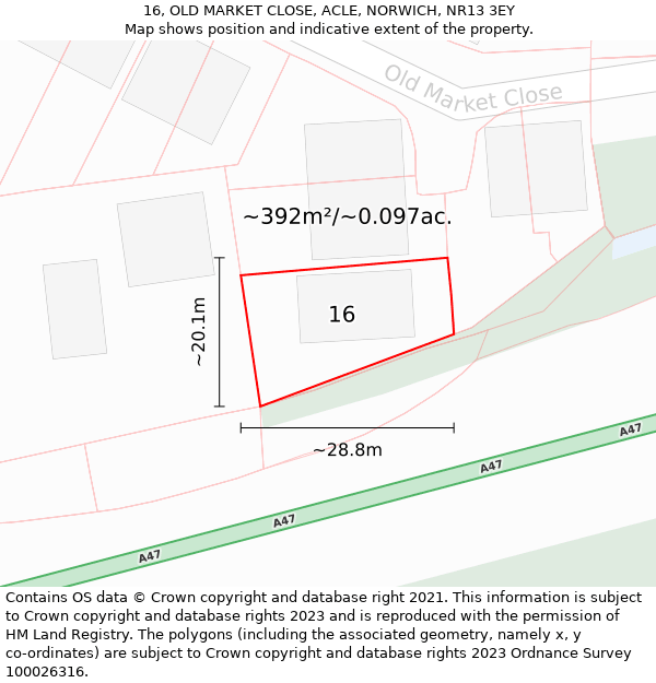 16, OLD MARKET CLOSE, ACLE, NORWICH, NR13 3EY: Plot and title map