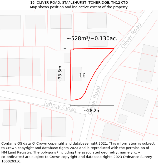 16, OLIVER ROAD, STAPLEHURST, TONBRIDGE, TN12 0TD: Plot and title map