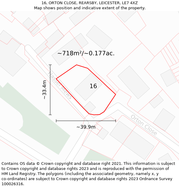 16, ORTON CLOSE, REARSBY, LEICESTER, LE7 4XZ: Plot and title map