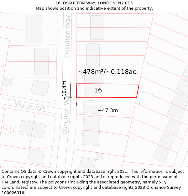 16, OSSULTON WAY, LONDON, N2 0DS: Plot and title map