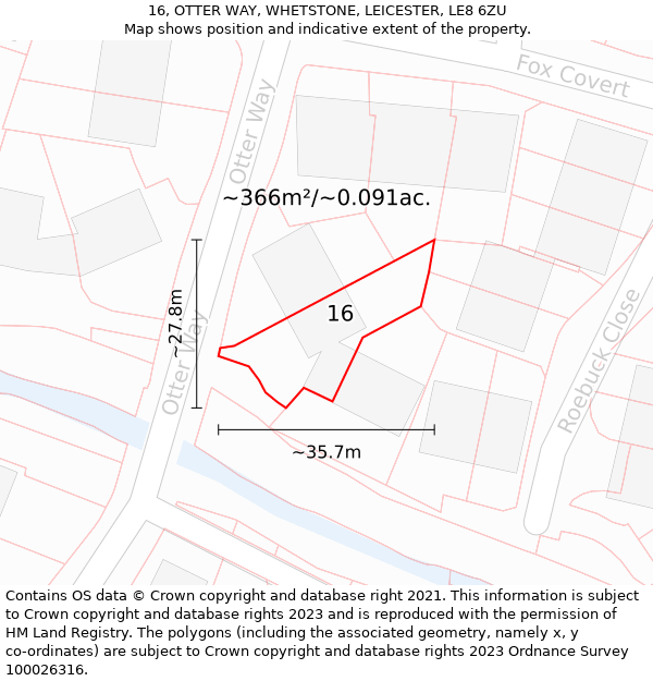 16, OTTER WAY, WHETSTONE, LEICESTER, LE8 6ZU: Plot and title map