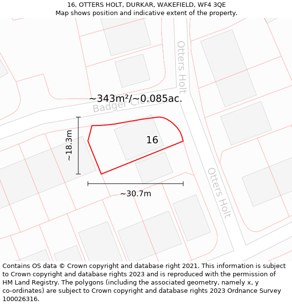 16, OTTERS HOLT, DURKAR, WAKEFIELD, WF4 3QE: Plot and title map