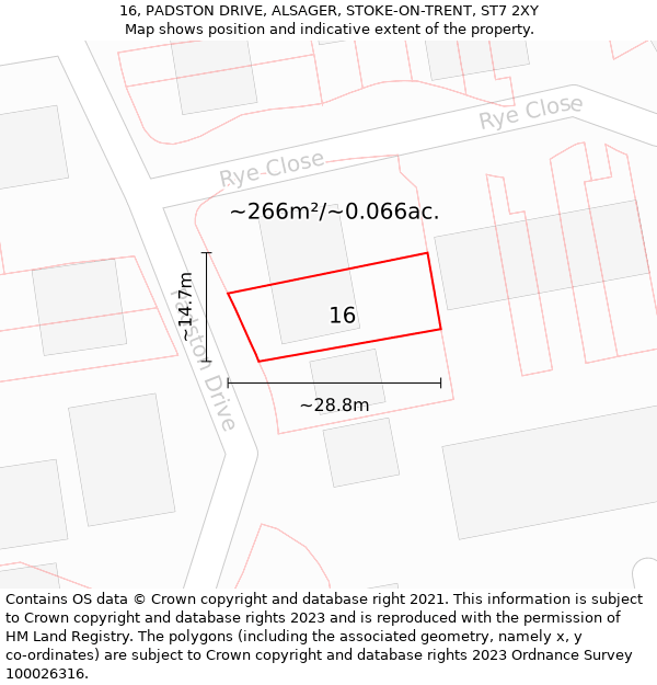 16, PADSTON DRIVE, ALSAGER, STOKE-ON-TRENT, ST7 2XY: Plot and title map