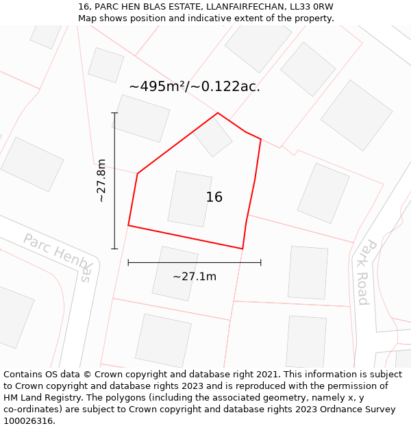 16, PARC HEN BLAS ESTATE, LLANFAIRFECHAN, LL33 0RW: Plot and title map