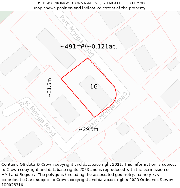 16, PARC MONGA, CONSTANTINE, FALMOUTH, TR11 5AR: Plot and title map