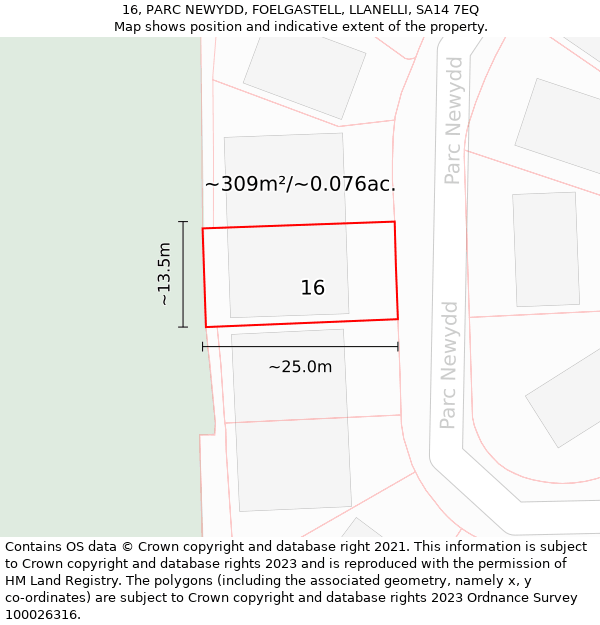 16, PARC NEWYDD, FOELGASTELL, LLANELLI, SA14 7EQ: Plot and title map