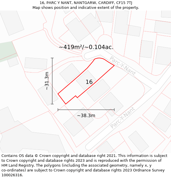 16, PARC Y NANT, NANTGARW, CARDIFF, CF15 7TJ: Plot and title map