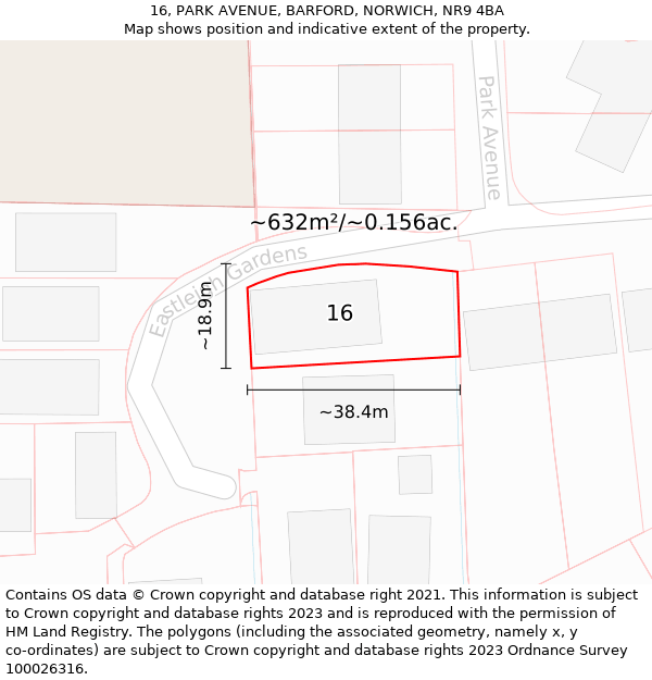 16, PARK AVENUE, BARFORD, NORWICH, NR9 4BA: Plot and title map