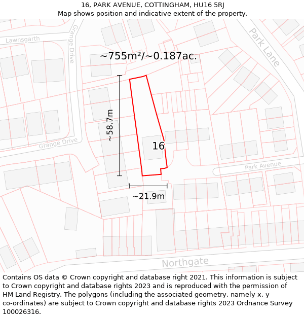 16, PARK AVENUE, COTTINGHAM, HU16 5RJ: Plot and title map