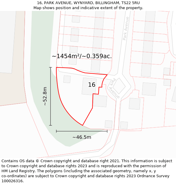 16, PARK AVENUE, WYNYARD, BILLINGHAM, TS22 5RU: Plot and title map