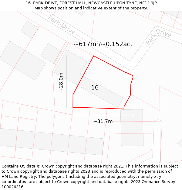 16, PARK DRIVE, FOREST HALL, NEWCASTLE UPON TYNE, NE12 9JP: Plot and title map