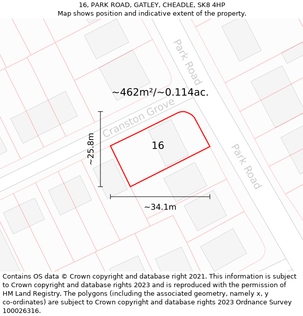 16, PARK ROAD, GATLEY, CHEADLE, SK8 4HP: Plot and title map