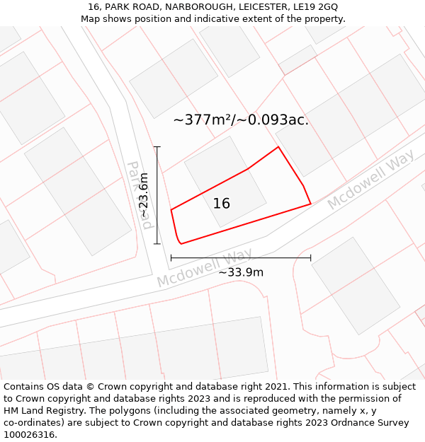 16, PARK ROAD, NARBOROUGH, LEICESTER, LE19 2GQ: Plot and title map