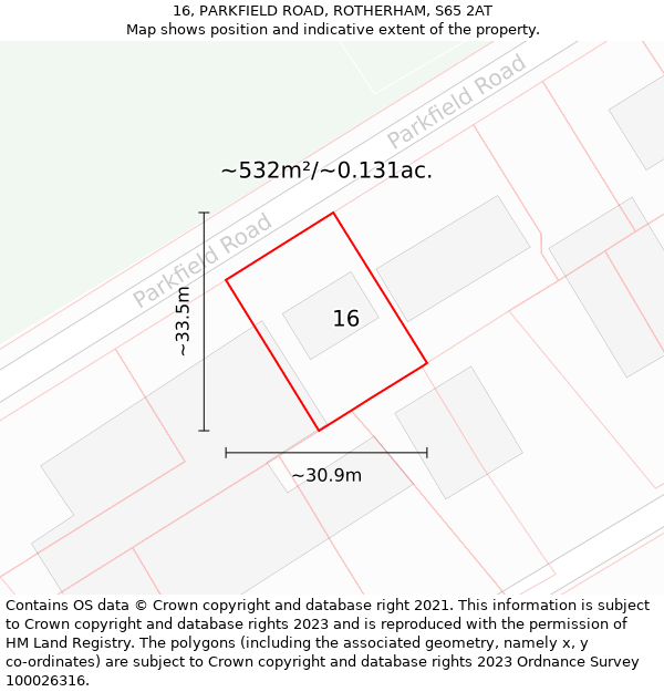 16, PARKFIELD ROAD, ROTHERHAM, S65 2AT: Plot and title map