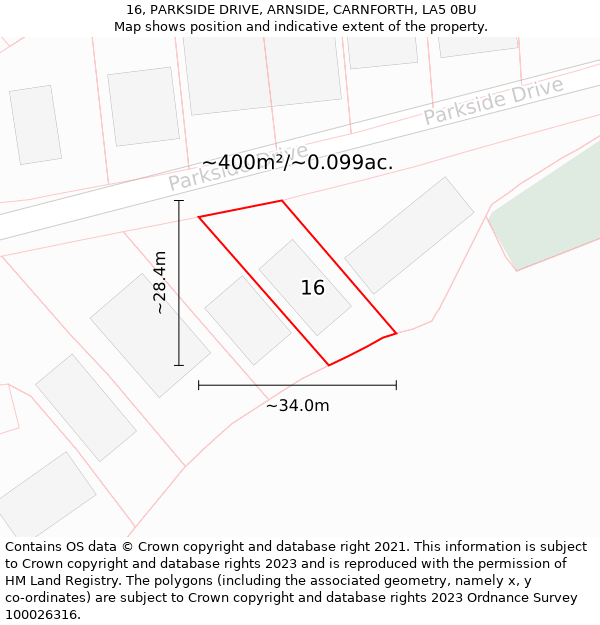 16, PARKSIDE DRIVE, ARNSIDE, CARNFORTH, LA5 0BU: Plot and title map