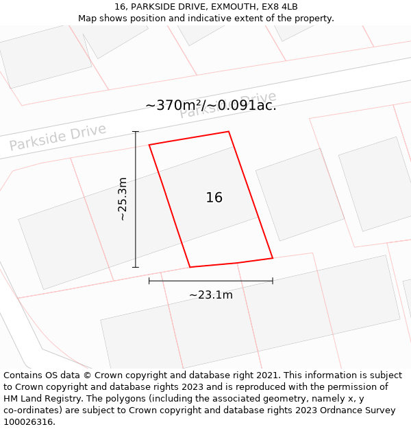 16, PARKSIDE DRIVE, EXMOUTH, EX8 4LB: Plot and title map