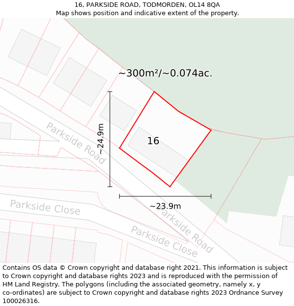 16, PARKSIDE ROAD, TODMORDEN, OL14 8QA: Plot and title map