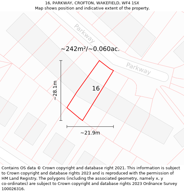 16, PARKWAY, CROFTON, WAKEFIELD, WF4 1SX: Plot and title map