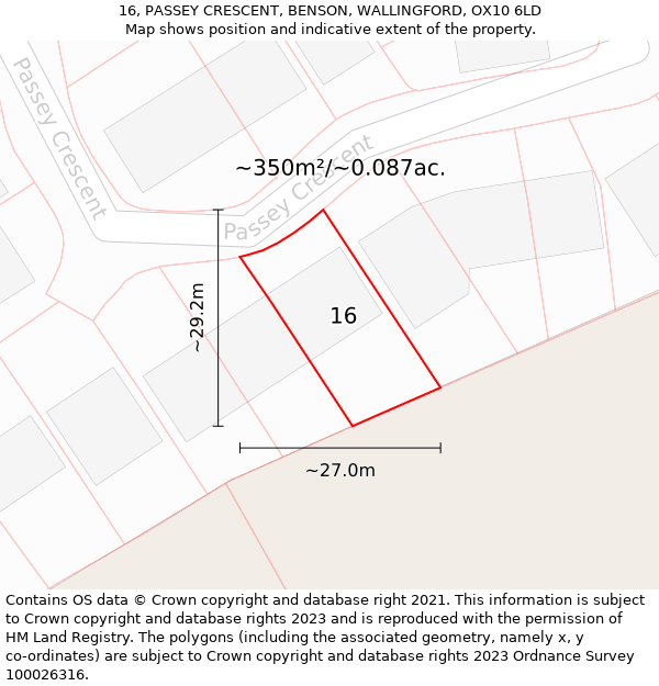 16, PASSEY CRESCENT, BENSON, WALLINGFORD, OX10 6LD: Plot and title map