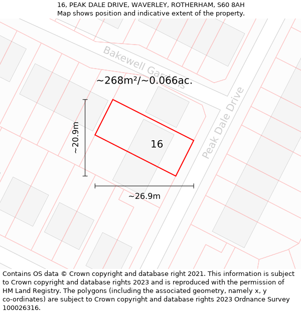 16, PEAK DALE DRIVE, WAVERLEY, ROTHERHAM, S60 8AH: Plot and title map