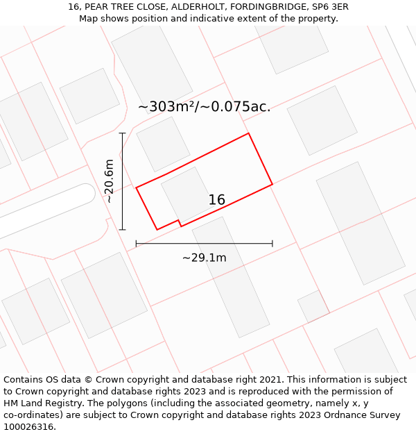 16, PEAR TREE CLOSE, ALDERHOLT, FORDINGBRIDGE, SP6 3ER: Plot and title map