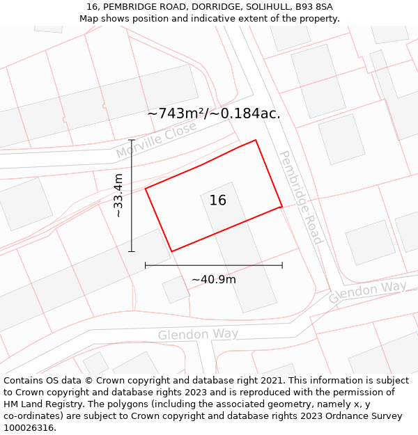 16, PEMBRIDGE ROAD, DORRIDGE, SOLIHULL, B93 8SA: Plot and title map