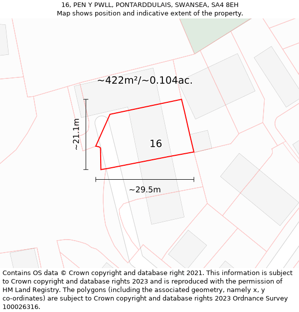 16, PEN Y PWLL, PONTARDDULAIS, SWANSEA, SA4 8EH: Plot and title map