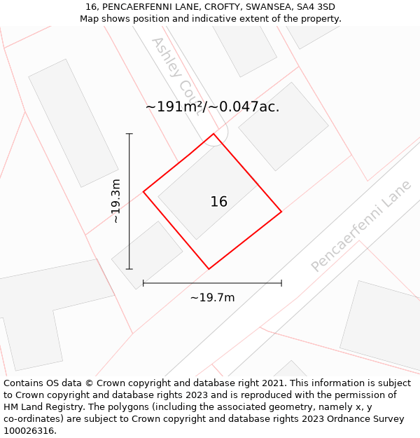 16, PENCAERFENNI LANE, CROFTY, SWANSEA, SA4 3SD: Plot and title map