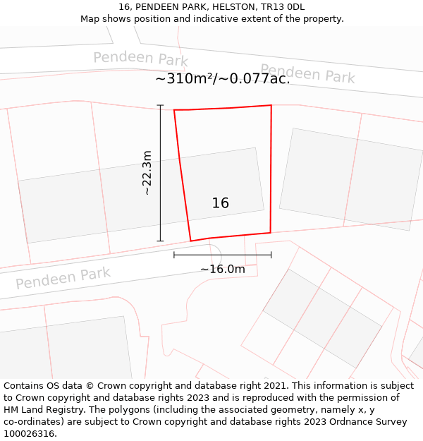16, PENDEEN PARK, HELSTON, TR13 0DL: Plot and title map