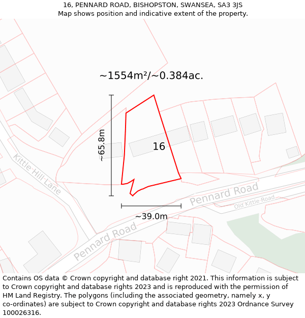 16, PENNARD ROAD, BISHOPSTON, SWANSEA, SA3 3JS: Plot and title map